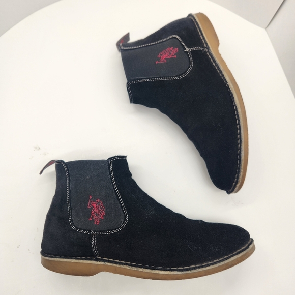 Suede Ankle Boots Women's 8 Black Chelsea Flats Logo Preppy Comfort Minimalist - Picture 2 of 16